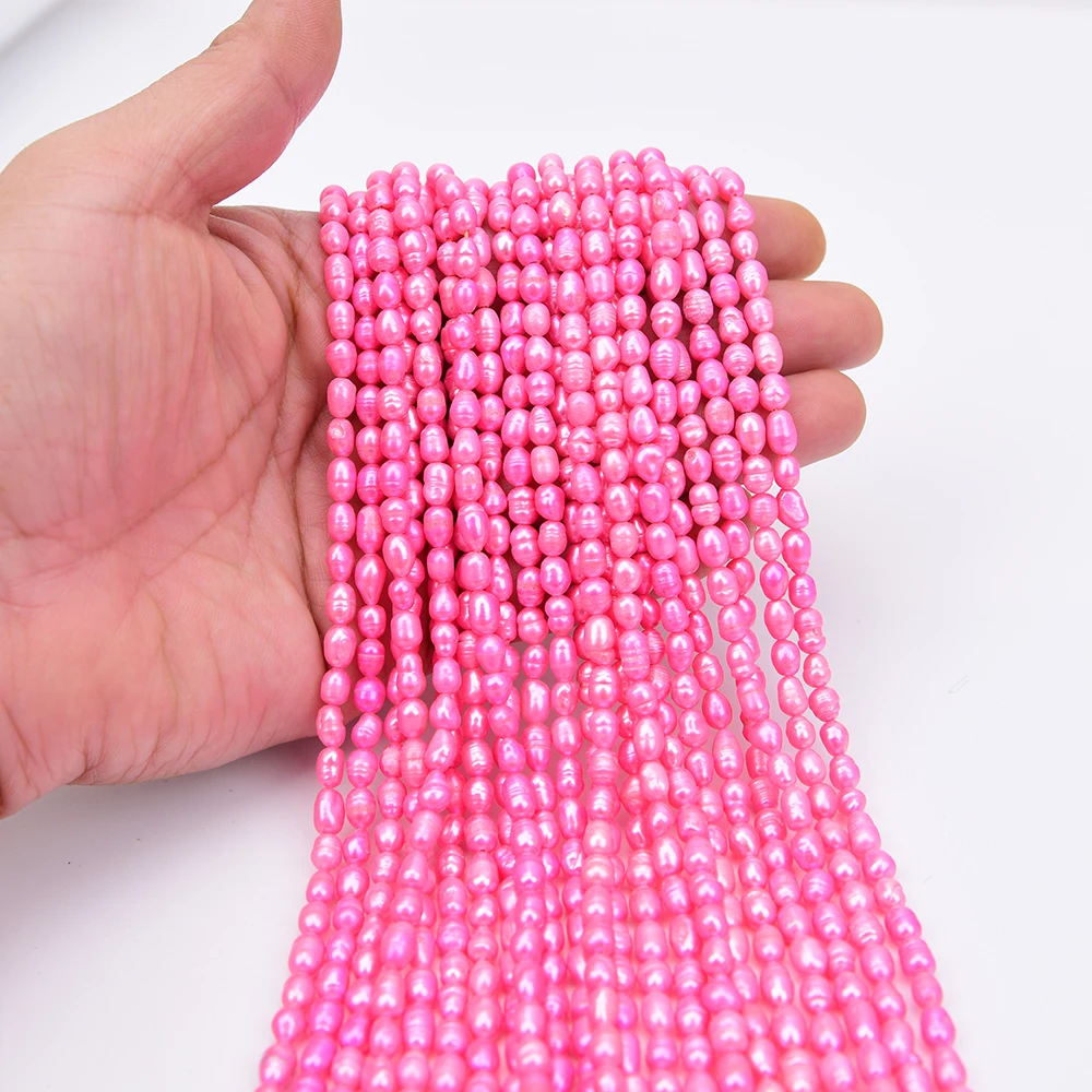 APDGG 22 Strands Freshwater Cultured Pink Rice Pearl Loose Beads 14.2''