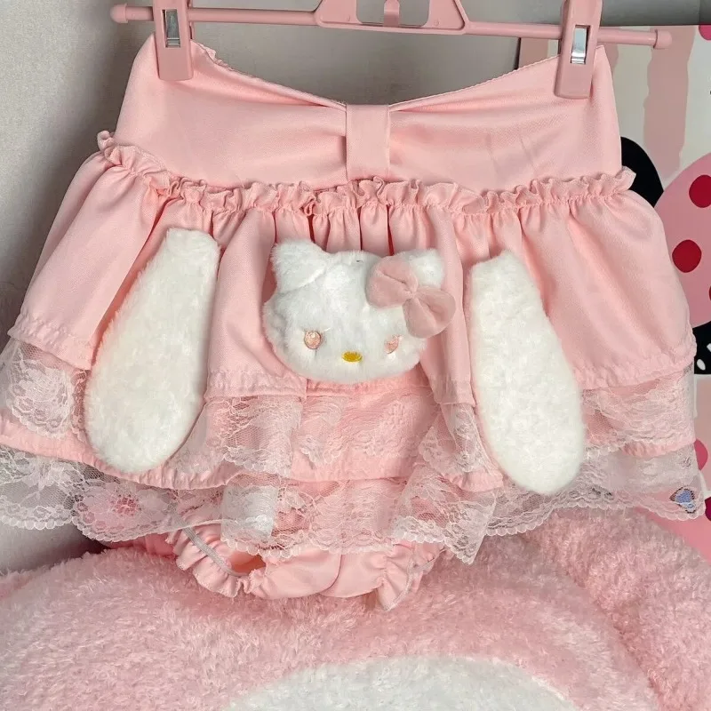 Taille haute gâteau japonais petite Stature jupes moelleuses mignon rose Hello Kitty minceur nœud dentelle mignon et doux nouvelle jupe courte