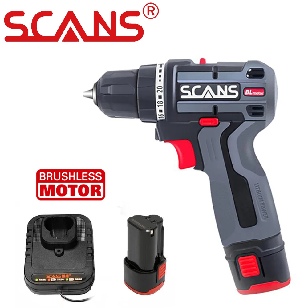 SCANS Brushless Screwdrive 12V Cordless Drill/Driver 36Nm Lithium Battery Rechargeable Power Tools S120