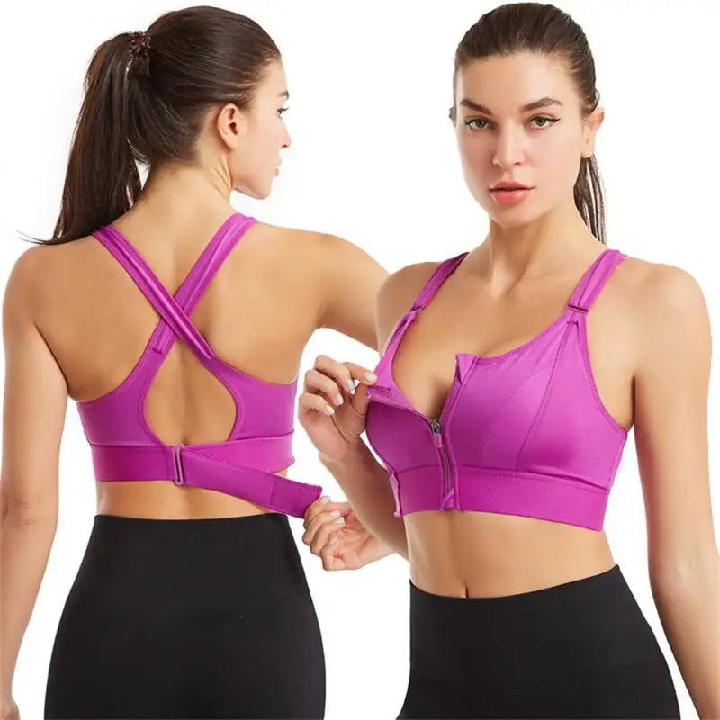New Adjustable Front Zipper Sports Bra Shockproof Non-rimless Vest Yoga Cross Beauty Back Underwear for Women