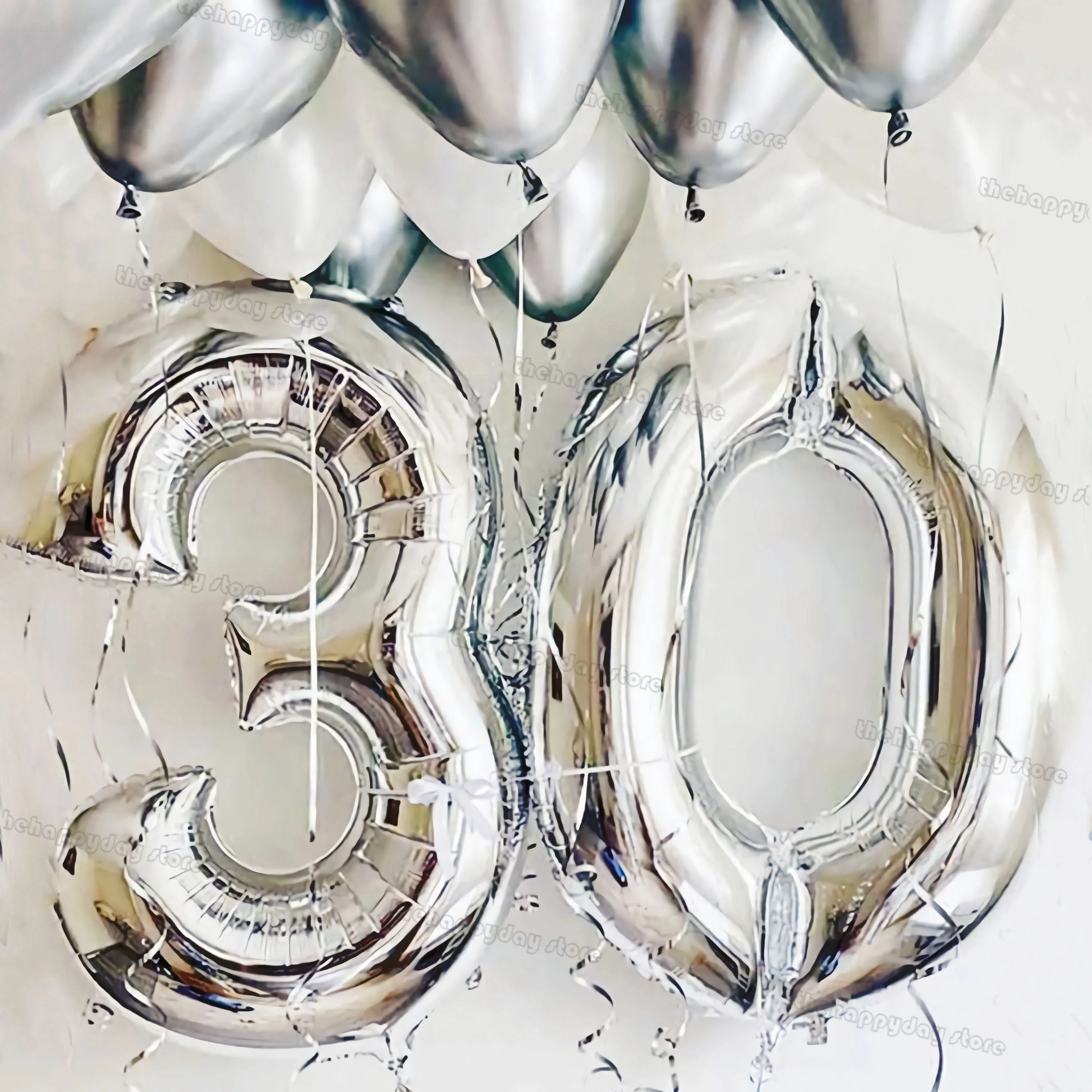 13/1 Stück Silber-Luftballons mit Zahl 30, Schwarz-Weiß-Silber-Zahlen-Folienballon „Happy 40 50. Geburtstag“, Jahrestag, Hochzeitsdekorationen – Detail 38