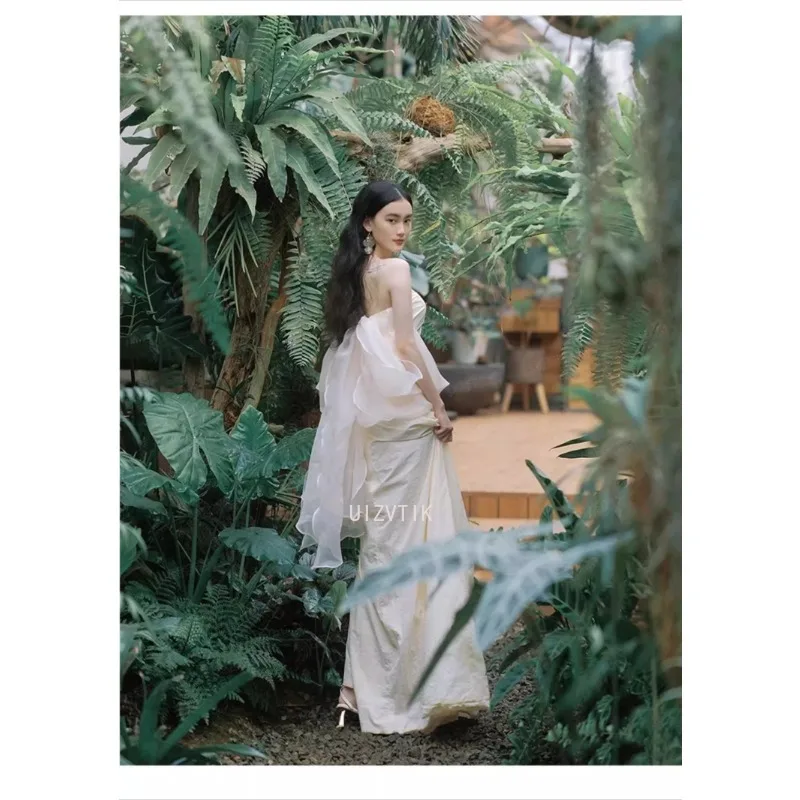 Корейские простые свадебные платья без бретелек с открытыми плечами, платья для фотосессии, свадебные платья, длинное вечернее платье цвета слоновой кости по индивидуальному заказу 2025