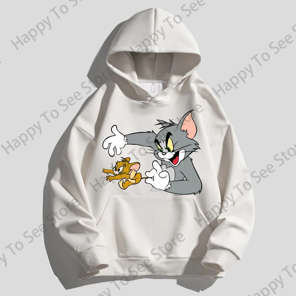 Tom And Jerry Women\'s Clothing Cotton Hoodies Spring Autumn Cute Loose Lazy Style Cartoon Fun Style Pullover Unisex Hooded Tops