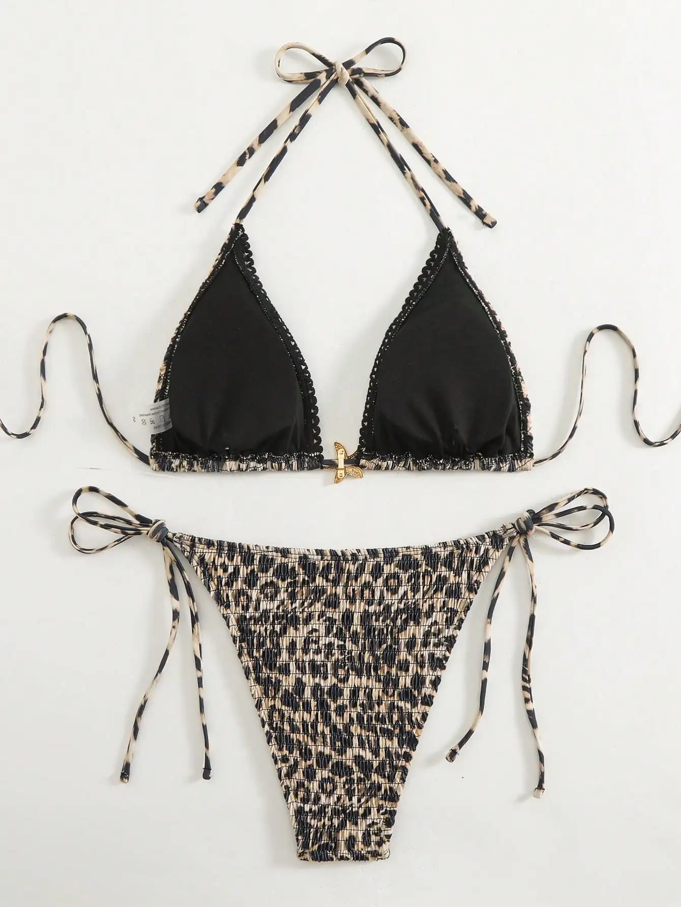 Ensemble de bikini en métal plissé imprimé léopard, bijoux de plage d'été, chaîne à col licou, adapté aux vacances, les festivals, la plage