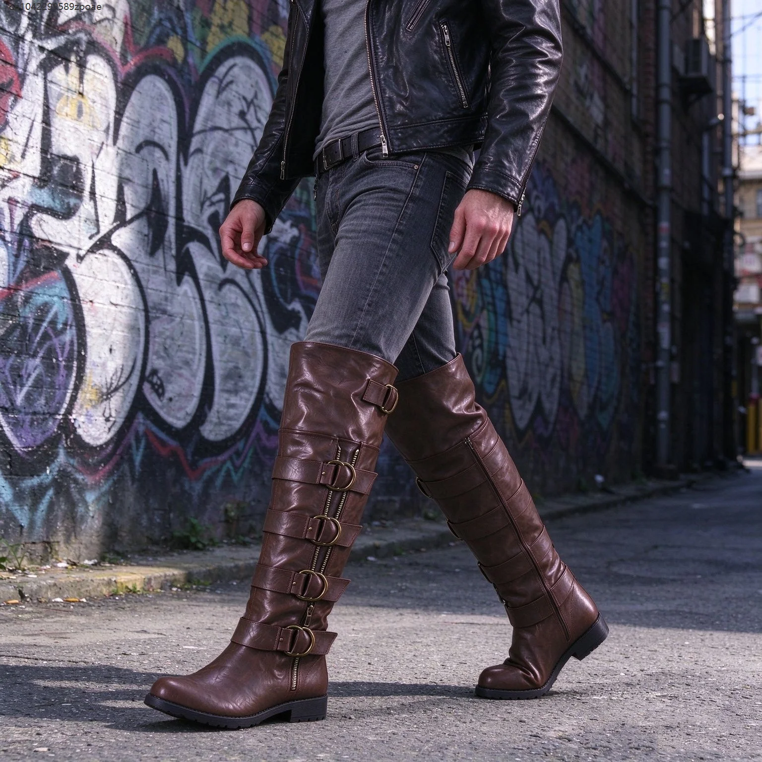 Gothic Punk Over Knee Boots For Men Retro Medieval Warrior Cosplay Dress Up Shoes Stage Show Party Flat Heel Tall Boot Footwear
