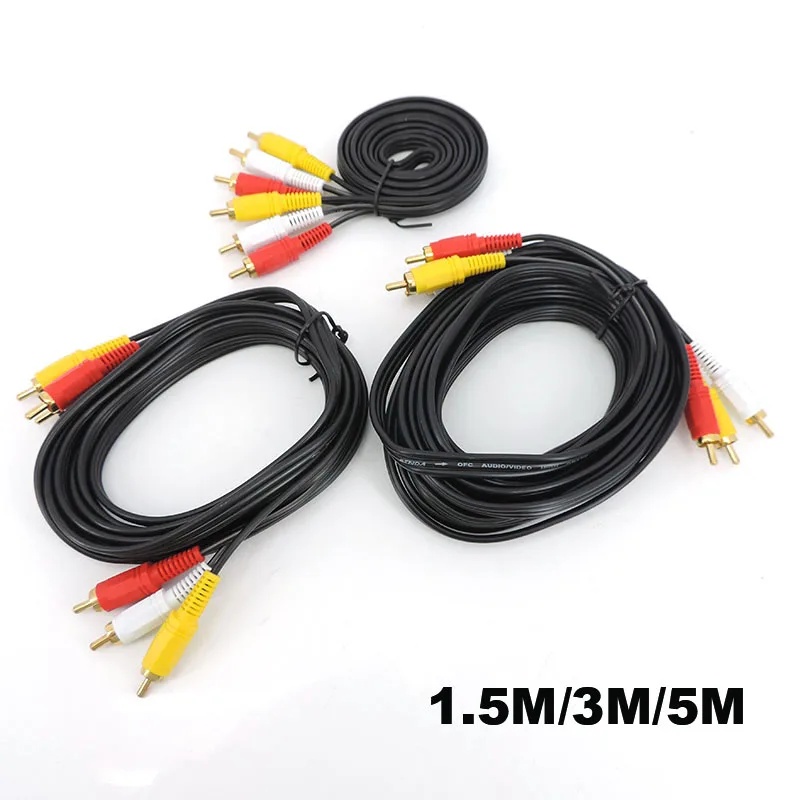 1.5M/3M/5M gold plated RCA Male to 3 RCA 3RCA Male connector Composite Audio Video AV extension Cable Plug cord WIRE J17