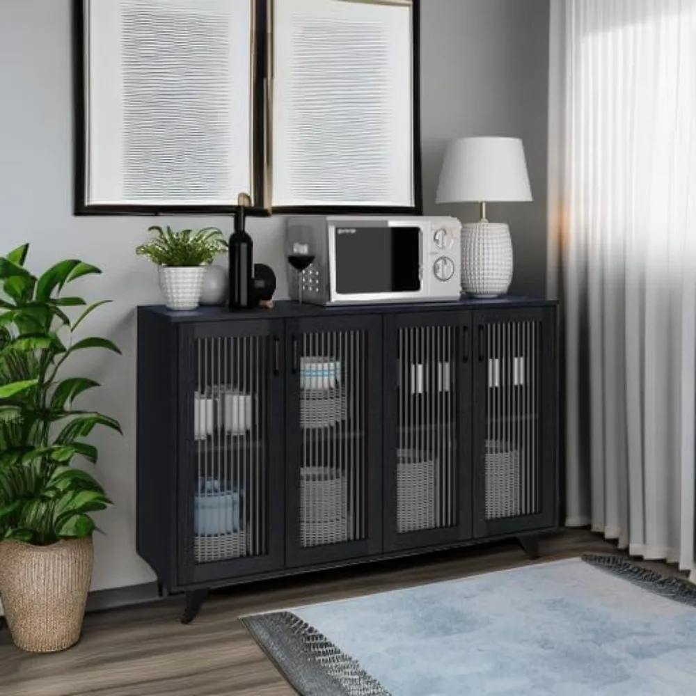 بوفيه مطبخ بانانا أسود مقاس 49 بوصة مع خزانة بأبواب ووحدة تحكم جانبية مميزة