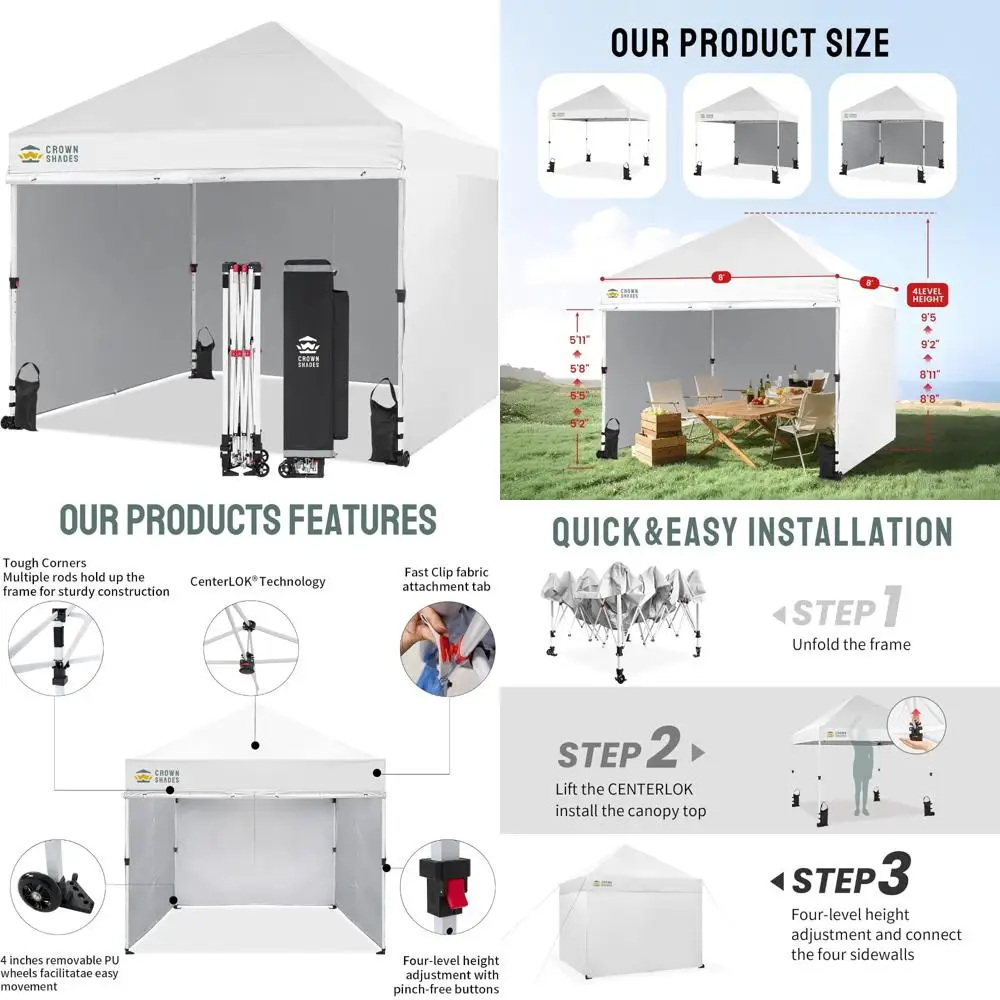 

Commercial 8x8 Canopy Tent with 4 Sidewalls, Wheels, Upgraded Weights, Centerlock System for Outdoor Events