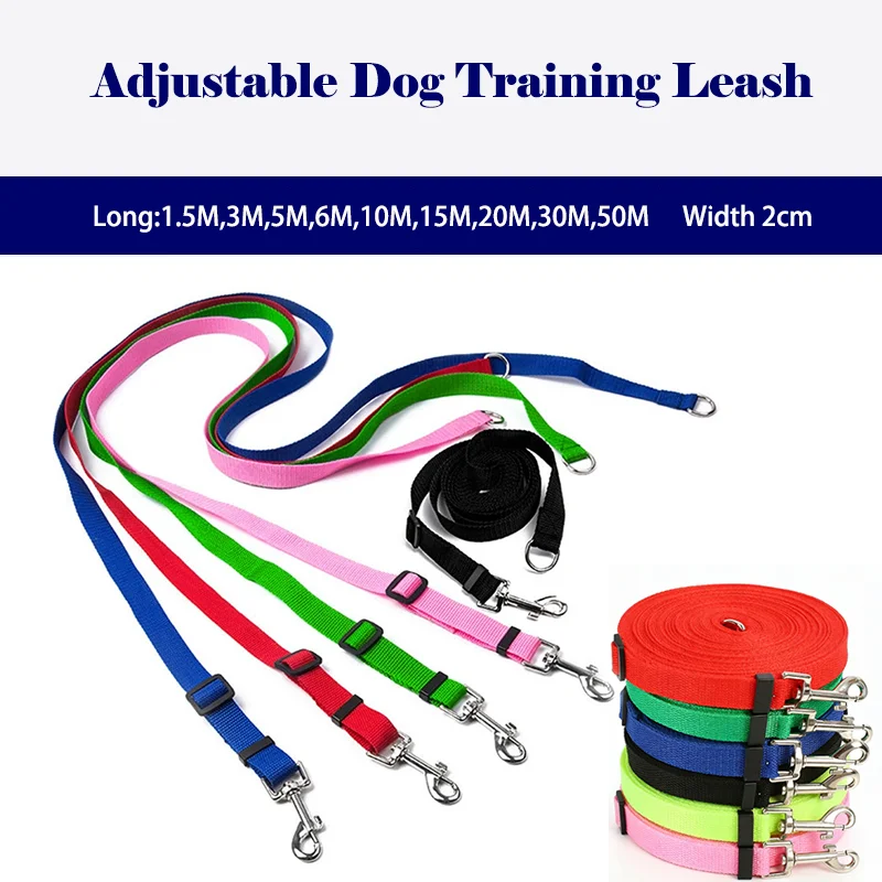 Laisse pour chien extra longue en nylon réglable, durable, pour l'entraînement au rappel, longueur extensible, anti-emmêlement, robuste.