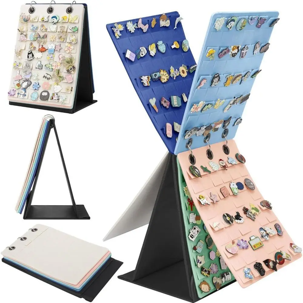 

Felt Pin Display Stand Large Capacity Foldable Badge Display Cases 3-Ring Flip Top Portable Pin Trading Book Home Accessory