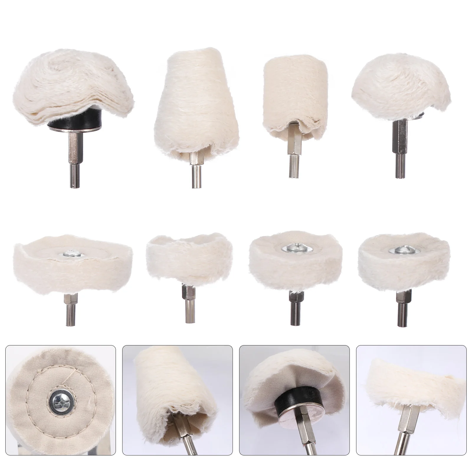 

8 Pcs White Cloth Wheel Buffing Drill Kit Pad Mop Polisher Suite Polishing Pad Tools Parts Metal