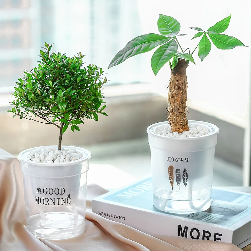 Desktop Flower Pot Self-Absorbent Lazy Round Plastic Pot Flower Green Plant Simple High Color Value Small Planting Pot