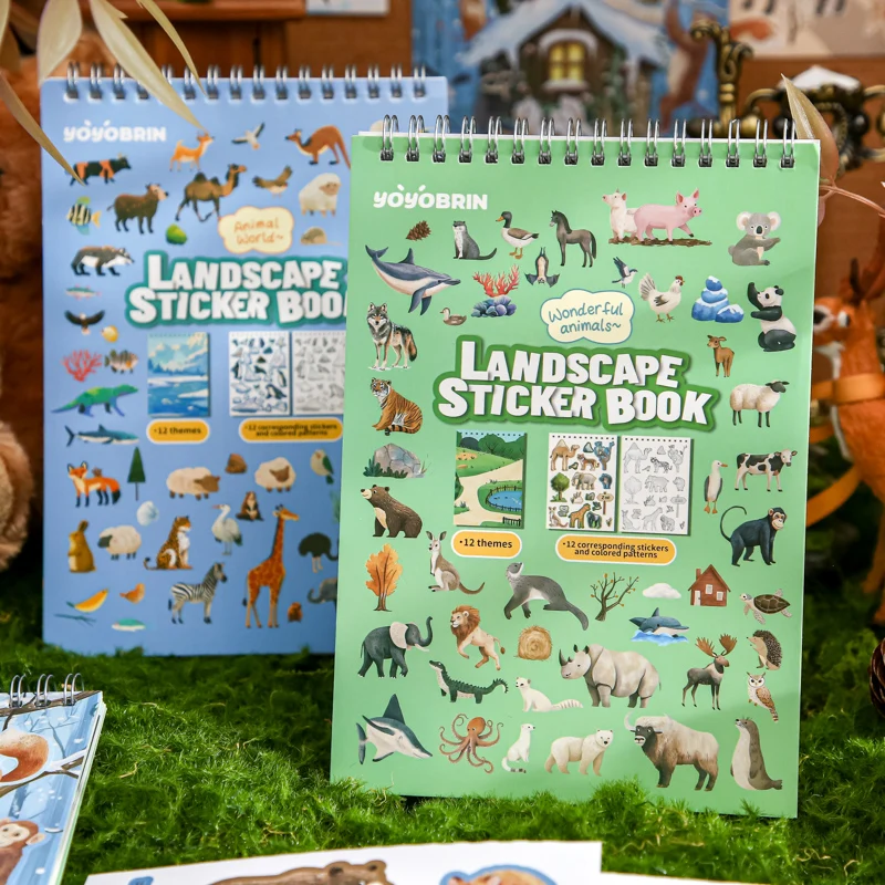 

Наклейки на тему животных, набор книг-раскрасок, 24 листа с катушкой, переплет для снятия стресса, игровой журнал, скрапбукинг, сделай сам