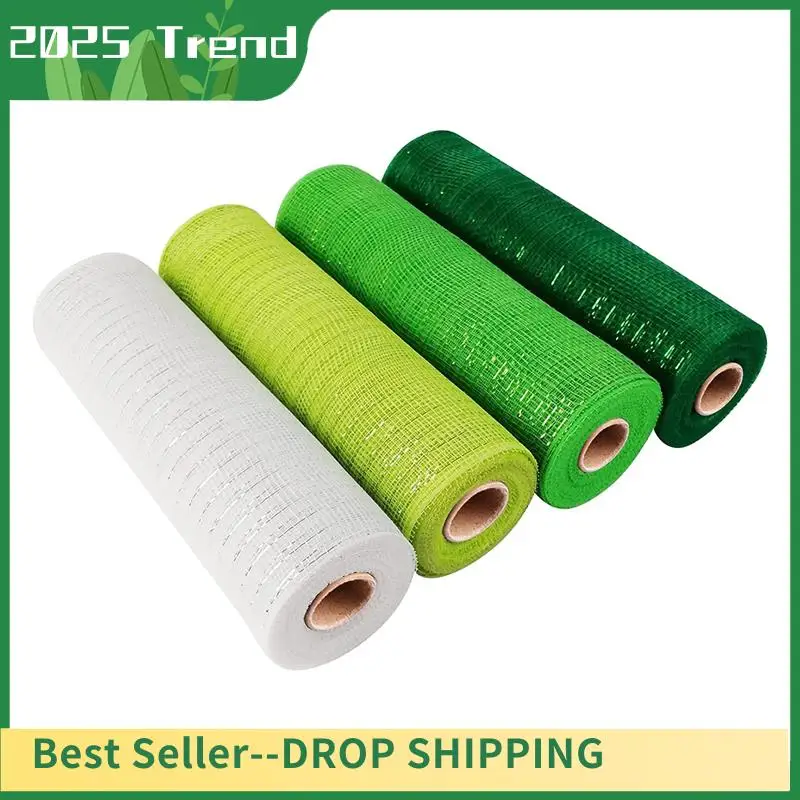 4 Roll St. Patrick's Day Poly Mesh Ribbon Green White Wired Edge Ribbon 10 Inch X 30 Feet Poly Deco Mesh Ribbon
