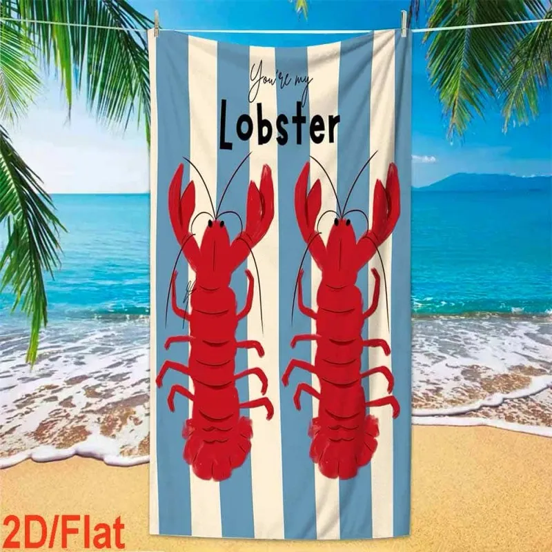 Oh Crab Funny Cartoon Crab Blue White Vertical Stripe Quick Dry Beach Towel Soft Microfiber Pool Towel For Summer Vacation