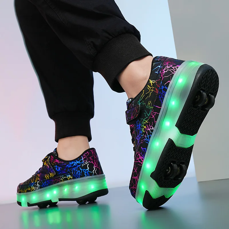 Four Wheels Children Roller Shoes Sports Casual Fashion LED Boys & Girls And Women Sneakers Kids Roller Skates Size 29-42