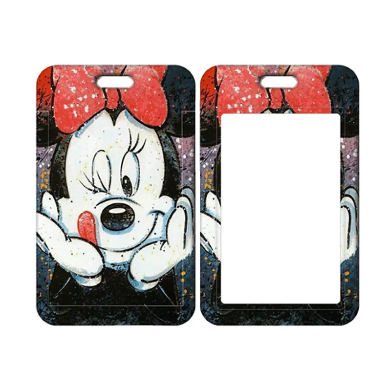 Disney-soporte para tarjeta de identificación de Mickey Mouse, llavero con cordón, funda para tarjeta de foto de niño, correa para el cuello, protectores de tarjetas para niñas, soporte para insignia