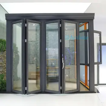 Accordion Type Folding Door Heat Insulation Patio Aluminium Double Glazed Folding Doors Modern Design Exterior Bifold Door