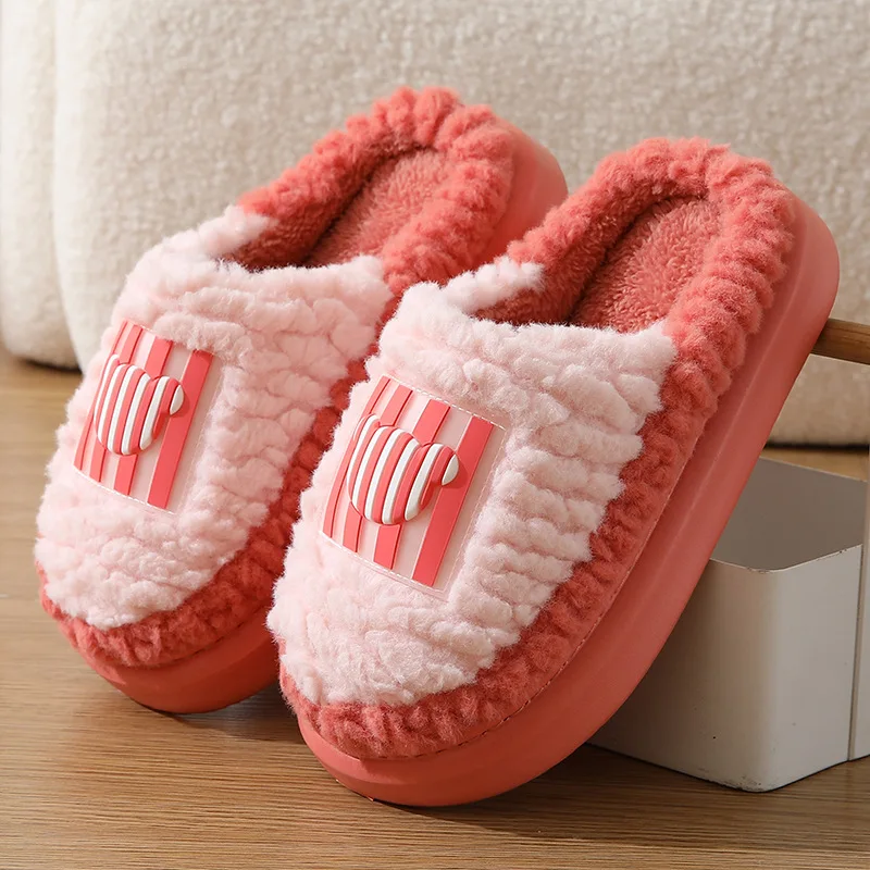 Fashion Couple Winter Toe Wrap Warm Plaid Cotton Slippers Thick Soft Sole Slides Men Women Indoor Floor Flat Home Non-slip Shoes