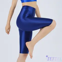 Women Oil Silk Shiny Tights Shorts High Waist Stretchy Biker Shorts Breathable Skinny Leggings for Yoga Workout Fitness Sports
