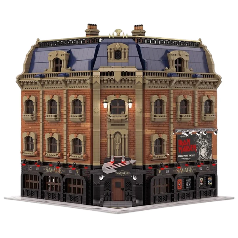 The Savage Pub MOC Building Blocks Vintage Tavern Street View Model DIY Brick Set Desktop Scene Collectible Display