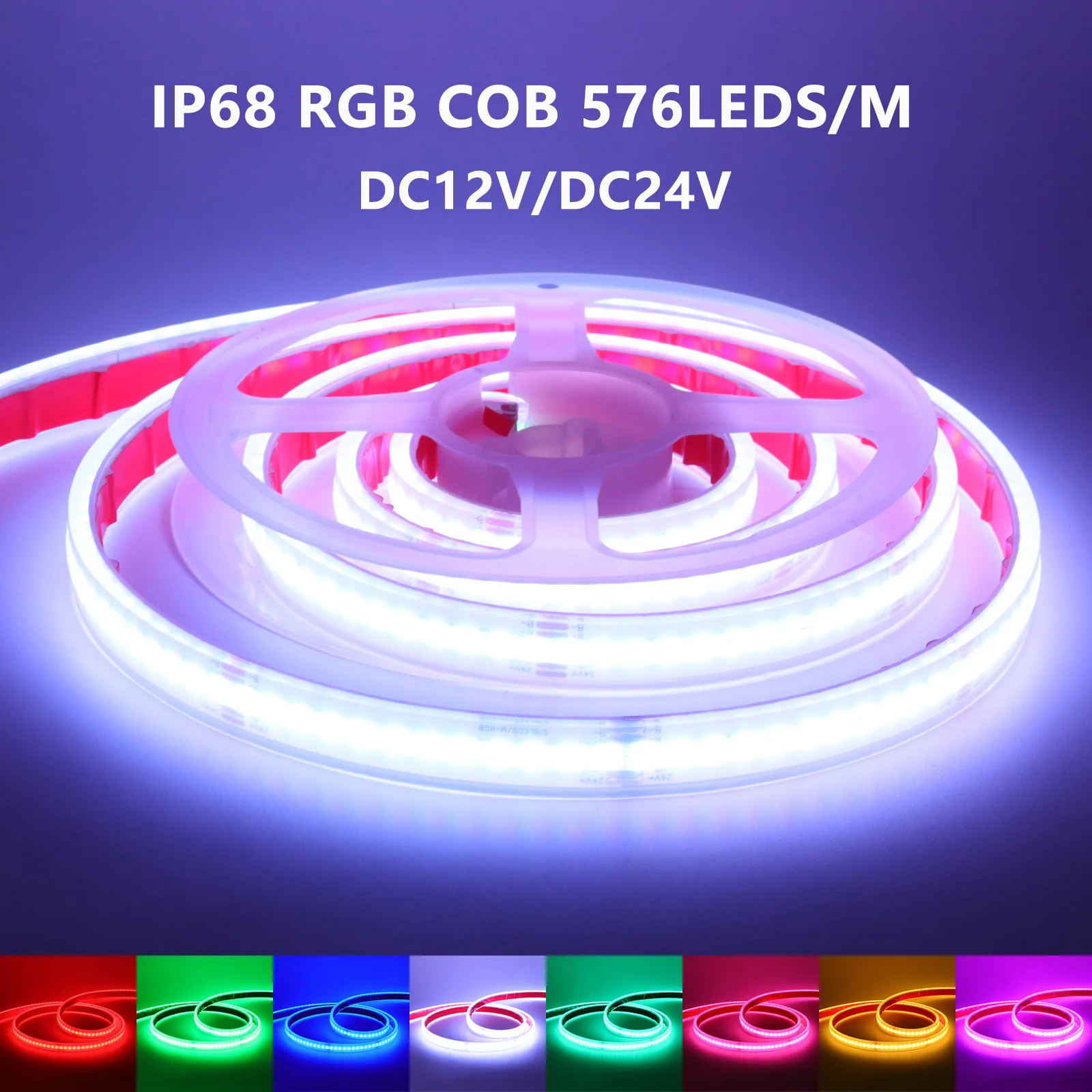  DC12V 24V RGB COB Strip IP68 Waterproof 576Leds/m High Density Flexible FOB LED Light For Fish Tank Swimming pool Decor
