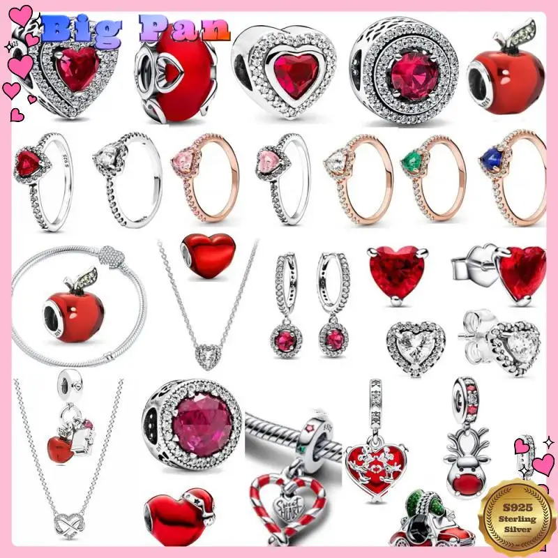 

2025 Sterling Silver Classic Red Series Apple Heart Watermelon Machine Cross Dangle Charms Fit Original Bracelet Diy Accessories