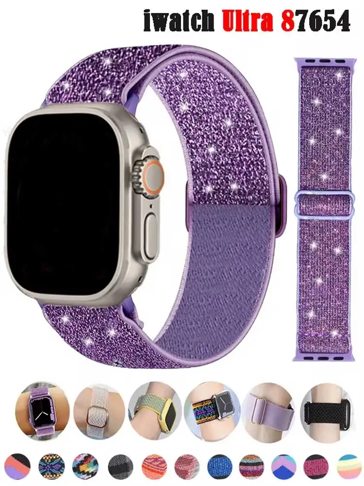 Pasek Scrunchie do Apple watch Ultra 49mm opaska 45mm 44/40mm 41mm regulowana nylonowa bransoletka okrągła solo iWatch serie 4 5 se 6 7 8 — zdjęcie 2