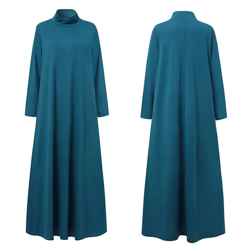 

Fashion Muslim Dresses Abayas for Women Vintage Solid Maxi Dress Women's Turtleneck Sundress Casual Long Sleeve Vestidos