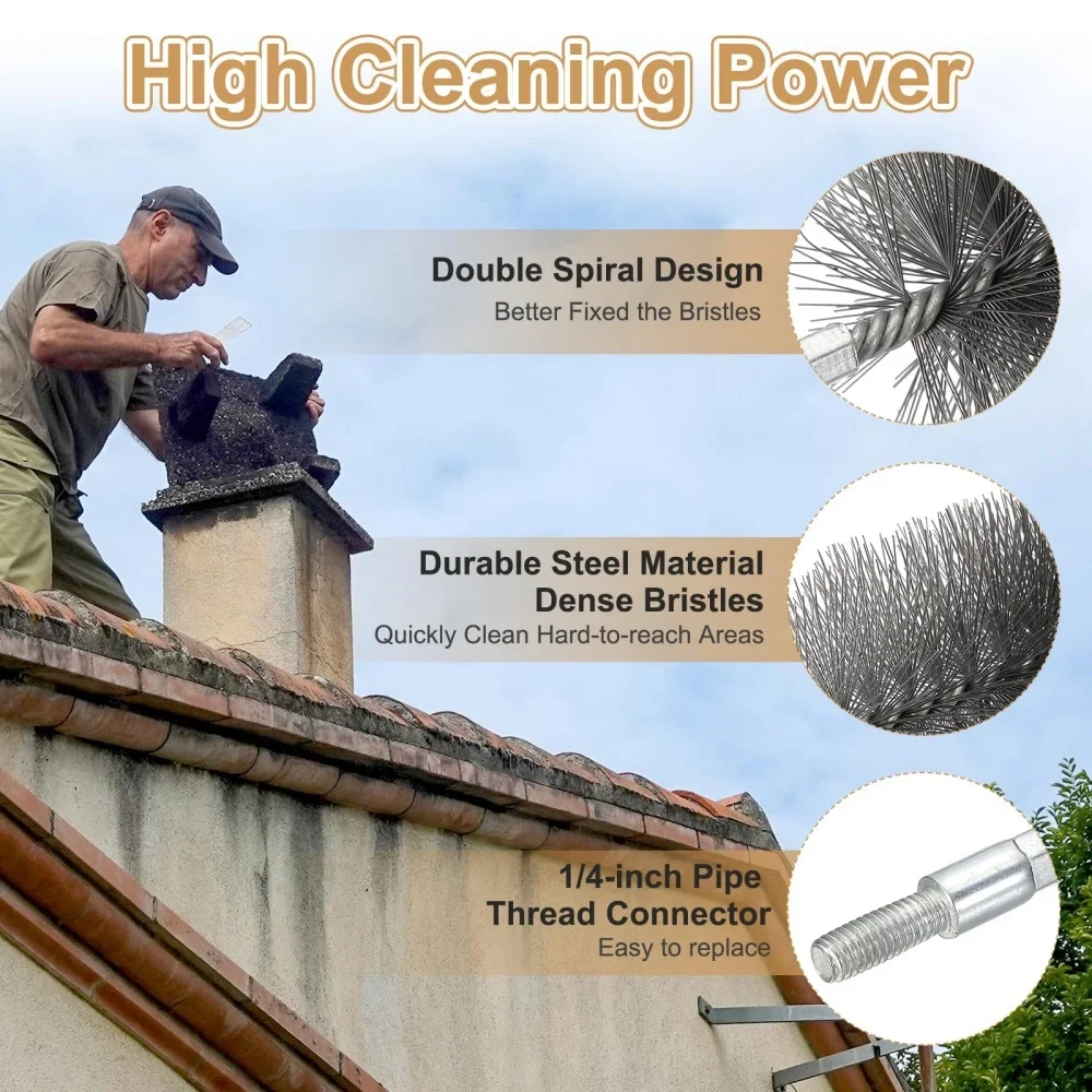 Chimney Cleaning Chimney Brush Pipe Decontamination Brush Set Tool Black Interchangeable Heads Industrial-grade Construction