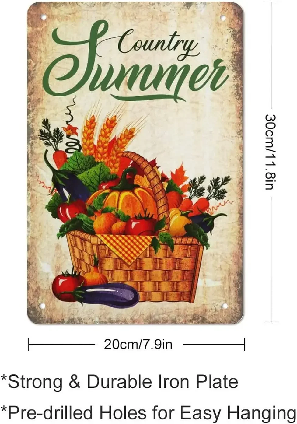 Country Summer Fruit with Basket Vintage Metal Tin Sign Farmhouse Kitchen Wall Country Home Decor Coffee Bar Signs Gifts