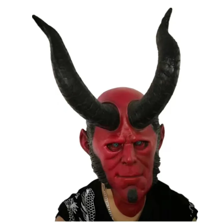 

Movie Hellboy Mask Cosplay Rise of the Blood Mask Queen Ox Horn Mask Adult Gloves Latex Hand Gauntlet Halloween Party Props