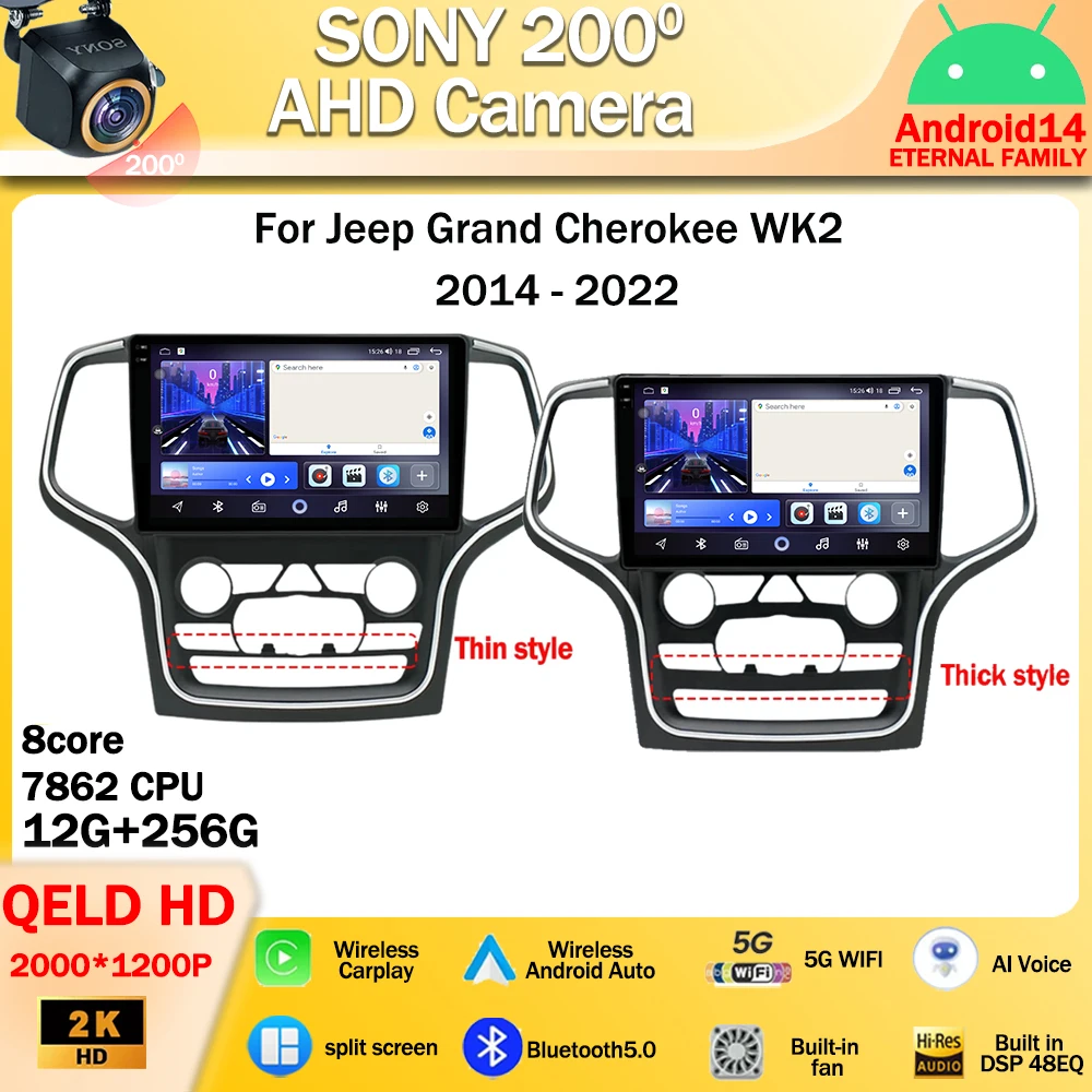 For Jeep Grand Cherokee WK2 2014 - 2022 Car Radio Navigation GPS Multimedia Player Android Auto Stereo Bluetooth 5G Wifi No 2din