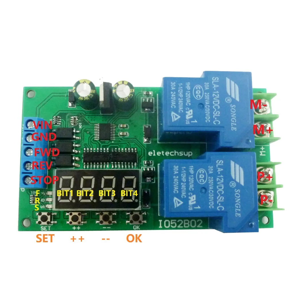 

DC12V 30A Multi-functional Motor Forward and Reverse Controller Motor Start and Stop Controller Time Delay Limit Switch Relay