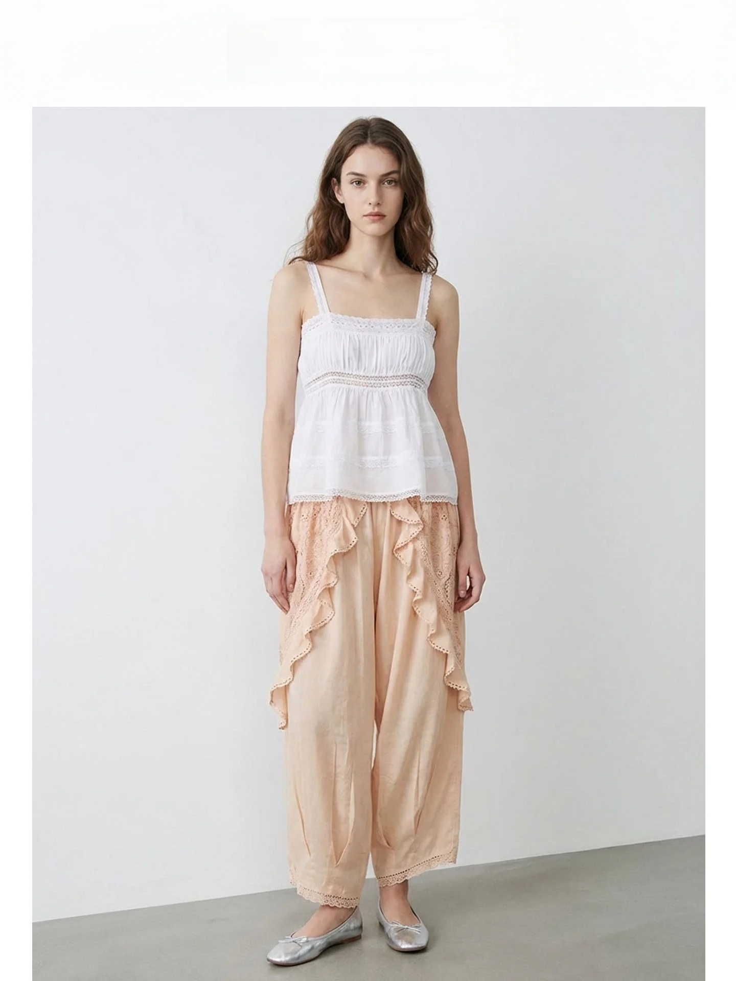 

Нежный ретро-топ с кружевными вставками и плиссировкой для женщин, весна-лето, новый стиль, укороченный, с эффектом утяжки талии, из смесового хлопка