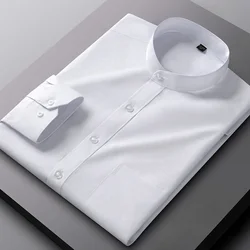 Men's Shirt Long Sleeve Stand-collar (Mandarin Collar) Single Patch Pocket Smart Casual Regular-fit Business Office Dress Shirts