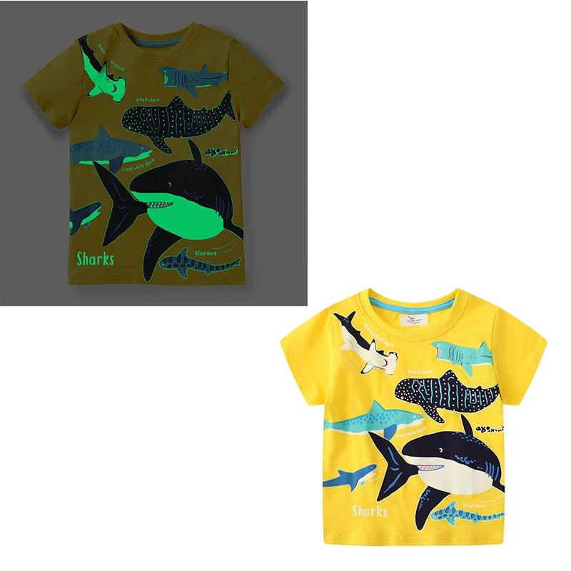 

Jumping Meters Children's Sea Animals Print Night Light Hot Selling Fashion Kids T shirts Cotton Baby Summer Tees Tops