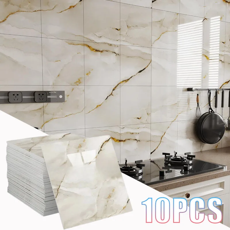 10PCS 30X30CM Self Adhesive Faux Tile Wallpaper Waterproof Oil Proof Moisture Proof for Kitchen Backsplash Countertop Renovation