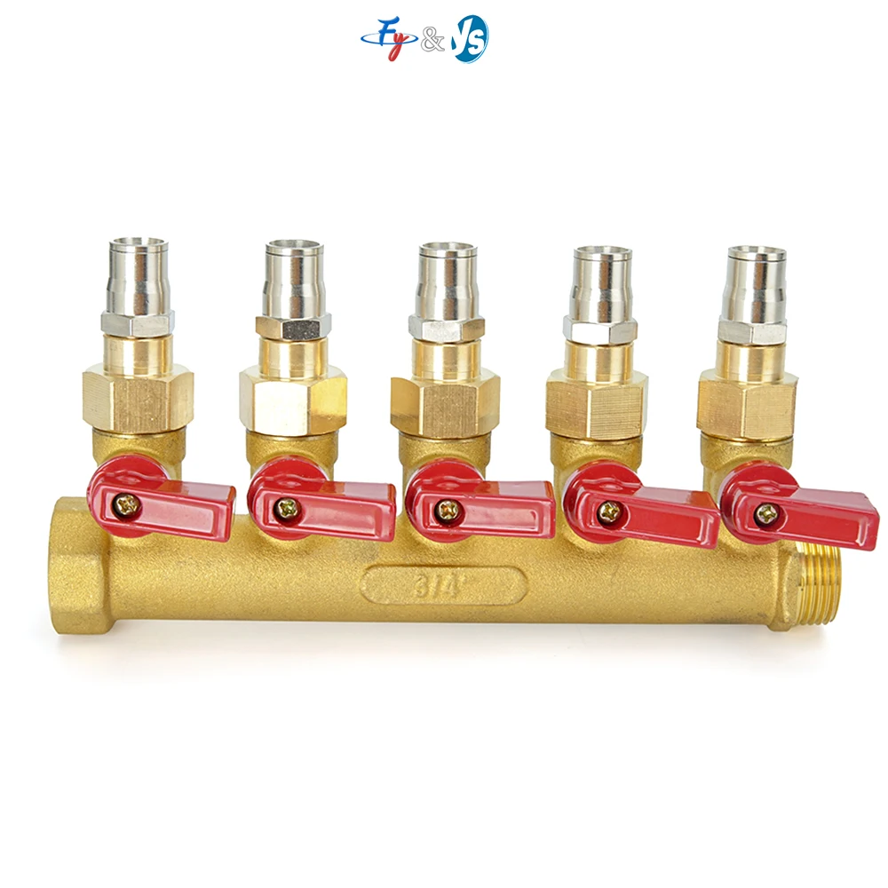 Hot-selling/5 Way Brass Water Splitter 3/4 Inch High Flow Hot Cold Compatible Garden Hose Manifold Agricultural Irrigation