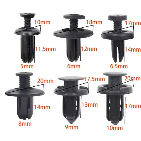 고품질 5mm 6mm 7mm 8mm 9mm 10mm 구멍 자동차 리테이너 플라스틱 클립 패스너 자동 트림 패널 클립 혼합 자동차 바디 범퍼 리벳