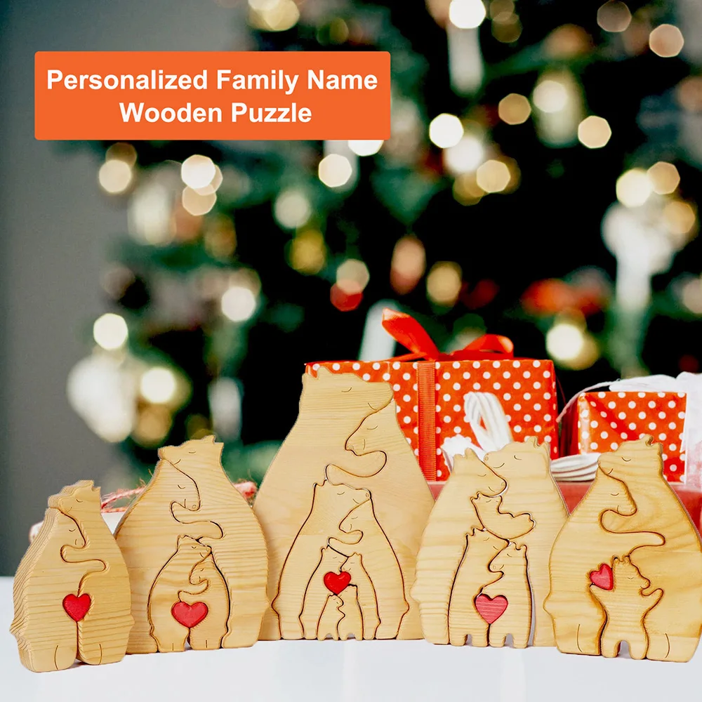 

Bear Family Puzzle DIY Wooden Desk Decor Personalized Figurines Home Decoration Christmas Birthday Gift