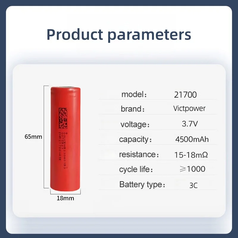 Victpower 10pcs 21700 Battery 4500mAh 3C High Drain Rechargeable Li-ion Battery Pack of 10 Pcs for Flashlight Vape Power Tool