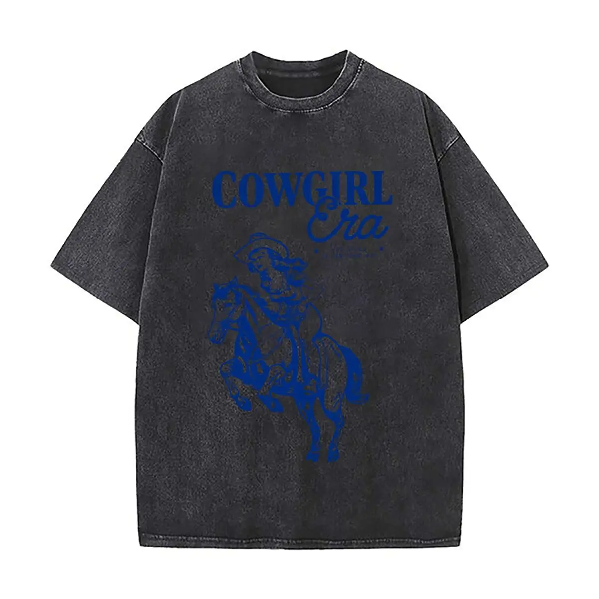 Cowgirl Era She Rides In Her Own Way Horse Graphic Washed Short Sleeve Loose Streetwear Tee Hip Hop