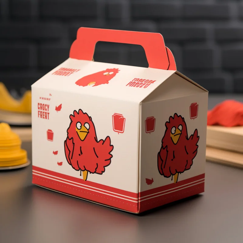10 00piece.Custom.Disposable White Custom Logo Packaging Lunch Paper Boxes With Handle Salad Fried Chicken