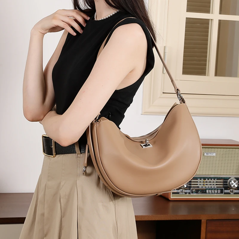 

Toptrends Vintage Genuine Leather Crescent Shoulder Bags For Women 2025 Trend Designer Crossbody Hobos Underarm Ladies Handbags