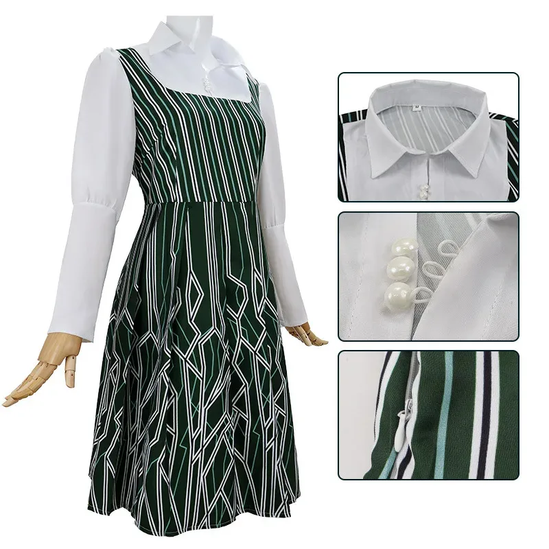 

Wicked Cosplay Movie Nessarose Costume White Shirt Green Dress Full Set Medieval Dresses for Women Girls Theme Party Holidaya;3,