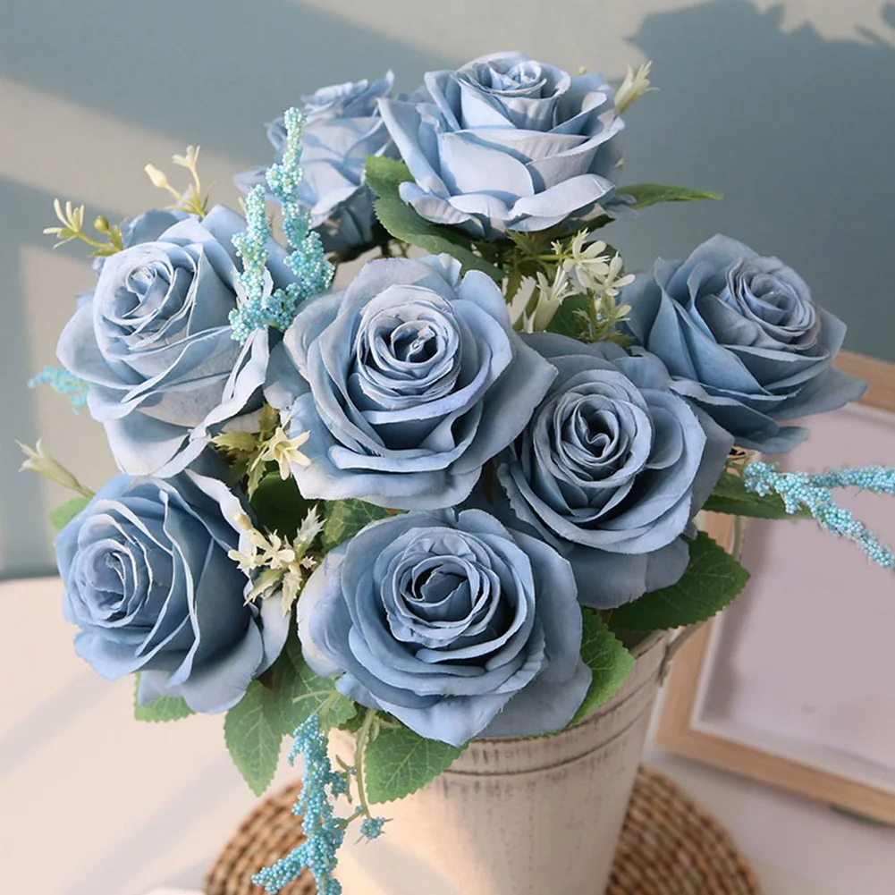 Artificial Blue Roses Flowers Silk Rose Flower Bouquet Home Garden Decoration Wedding Roses Purple