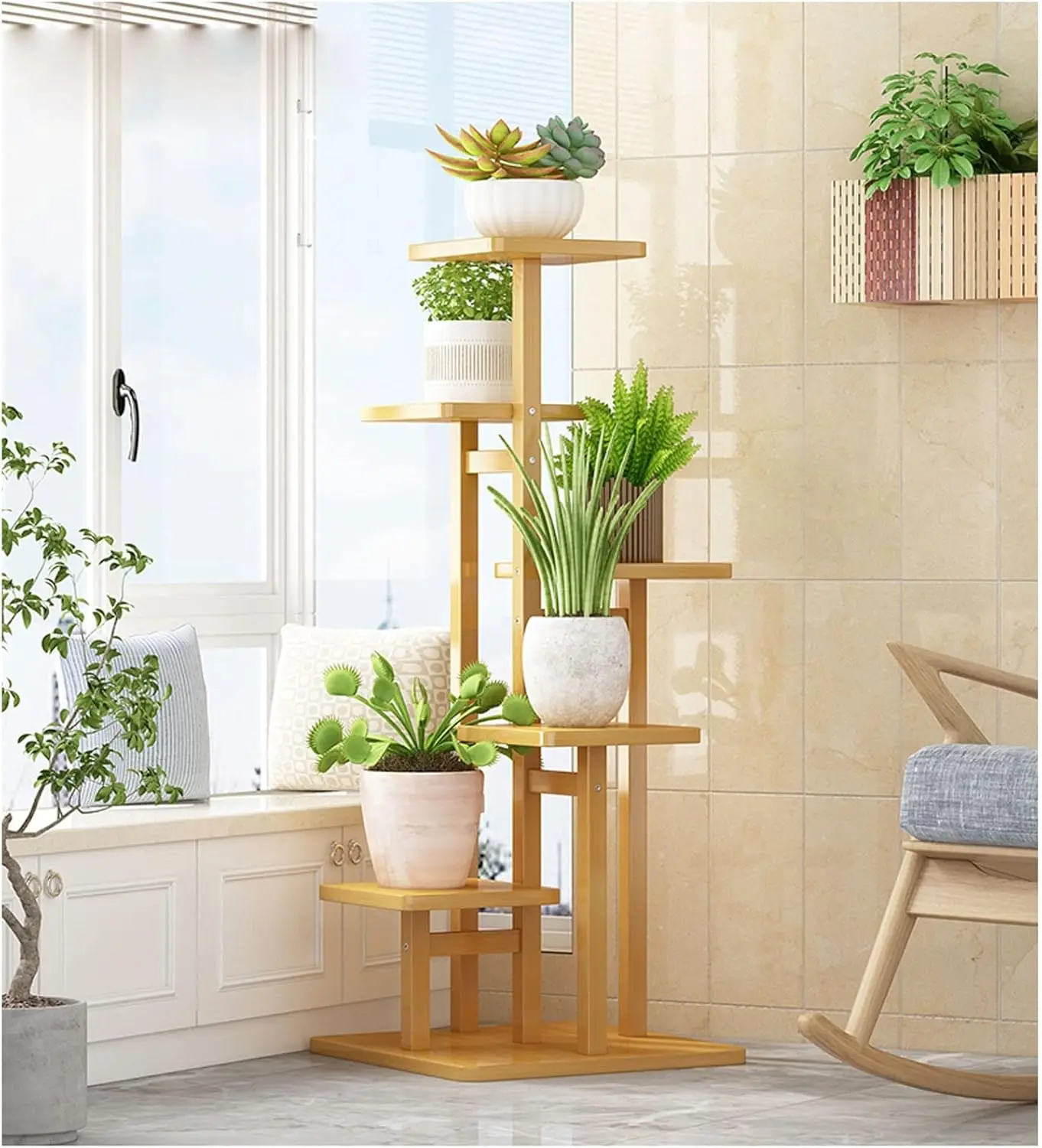 

Стильная полка для хранения для использования в помещении и на улице, для сада, балкона или гостиной, легко собирается, цвет: дерево, квадратная форма.