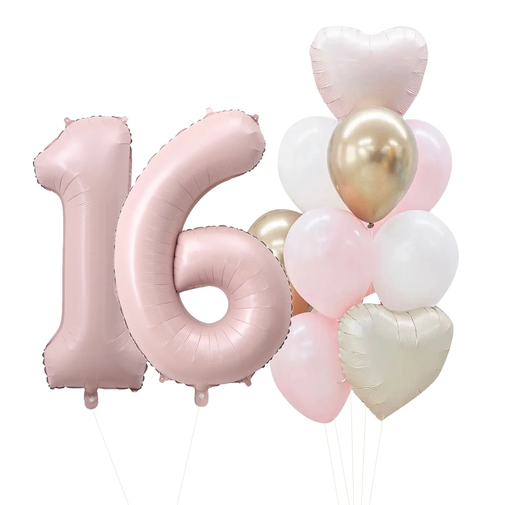 Pink White Balloon Set 40inch Baby Pink Foil Number Balloon for Girl's Happy Birthday Anniversary Party Decorations DIY Gifts