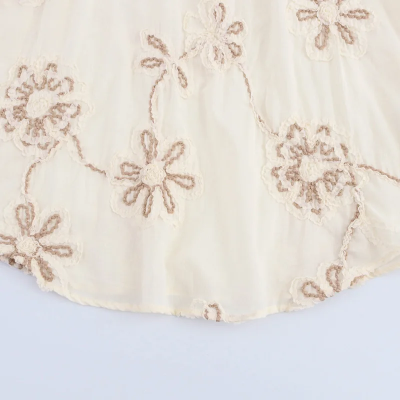 2025 Spring Women Embroidery Blouse V-Neck Long Sleeve Drawstring Neckline Casual Loose Tops Streetwear New Casual Chic Shirt